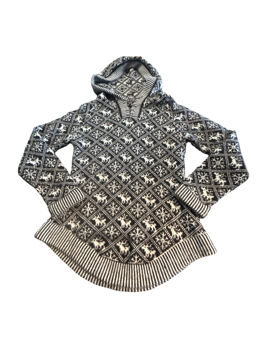 ARTESANIA Hand Made in Peru Alpaca Wool Blend Snowflake Fair Isle Hooded Sweater